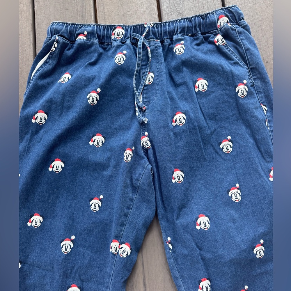 Disney Mickey & Minnie Mouse Christmas Santa Jeans Joggers Pants Elastic Size XL - Picture 3 of 7